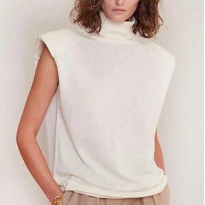 Loulou Studio Cream Fazziolu Turtleneck Sweater with Shoulder Pads S NWOT